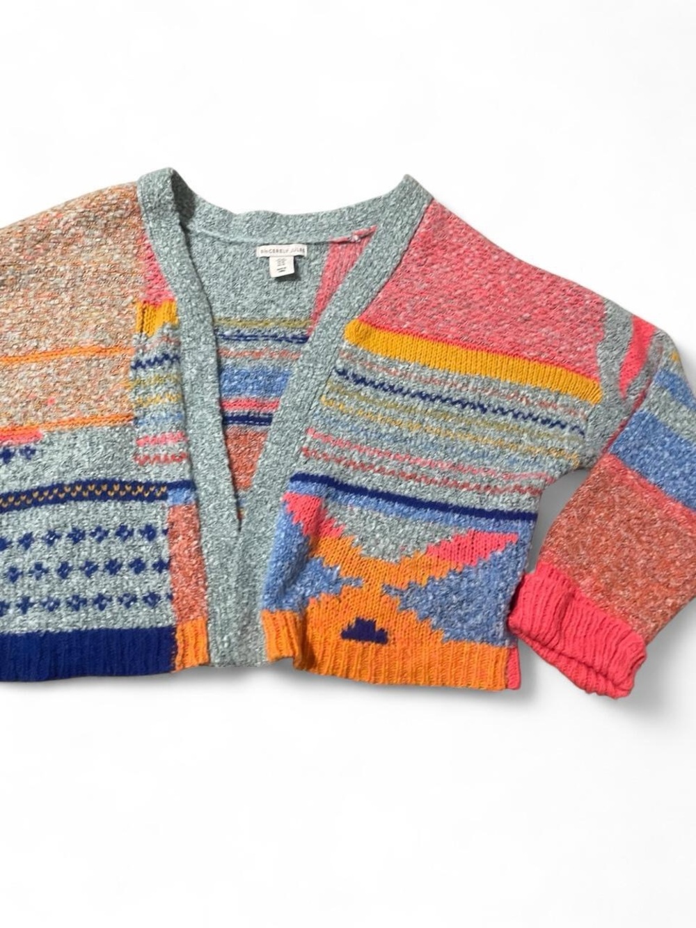 Sincerly Jules Multicolor Cropped Patchwork Cardigan